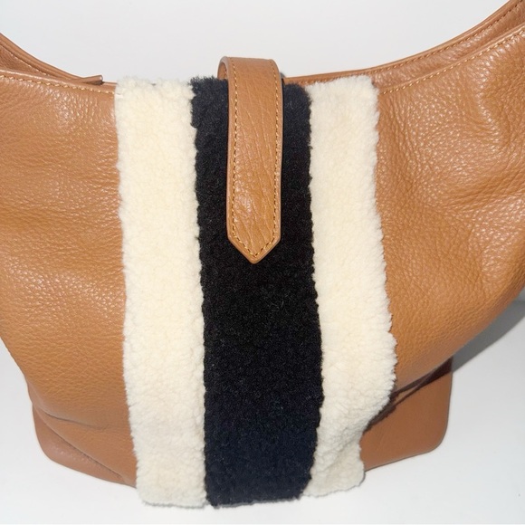 Clever Carriage Tan Leather Hobo Bag Shearling Detail EarPod Case Cowboy Rodeo - Picture 3 of 12